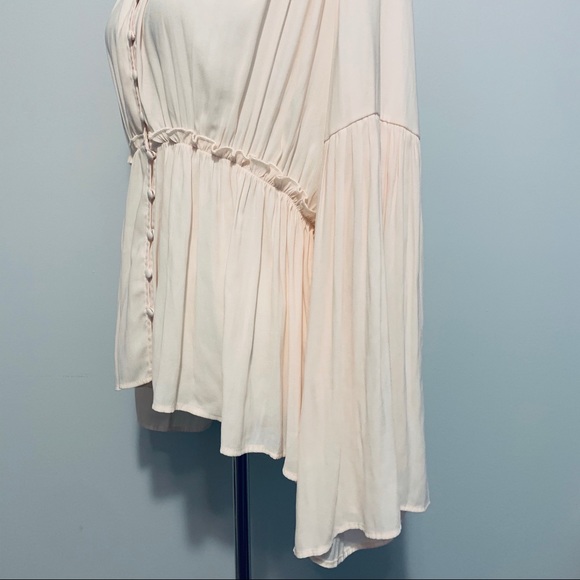 Anthropologie Pink Flare Sleeve V-Neck Blouse - Picture 5 of 7